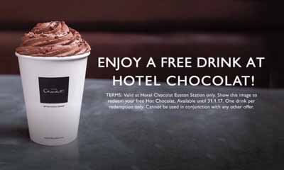 Free Hotel Chocolat Hot Chocolate at London Euston Station