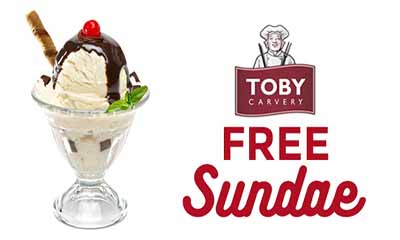 Free Sundae and 33% Off Food from Toby Carvery