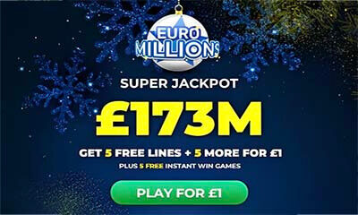 Free EuroMillions Tickets – £173m Super Jackpot!