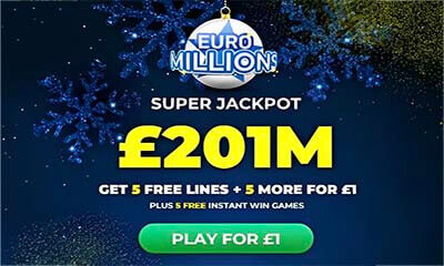 Free EuroMillions Tickets – £201m Super Jackpot!