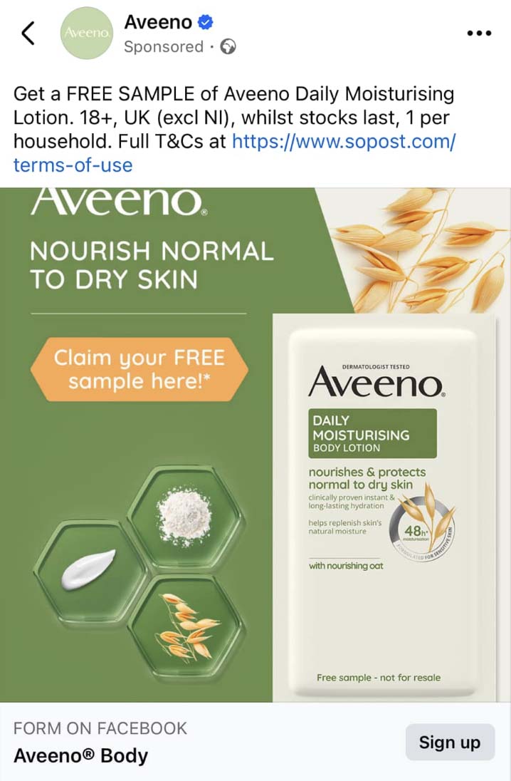 aveeno Free Aveeno Daily Moisturising Lotion