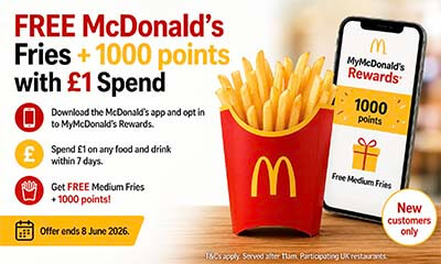 Free McDonalds Fries + 1000 Points with £1 Spend