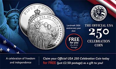 Free Official USA 250 Celebration Coin (£2.50 p&p)