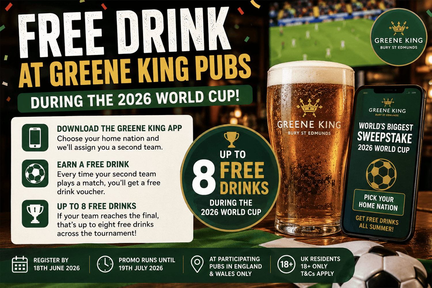 Free Drink at Greene King Pubs
