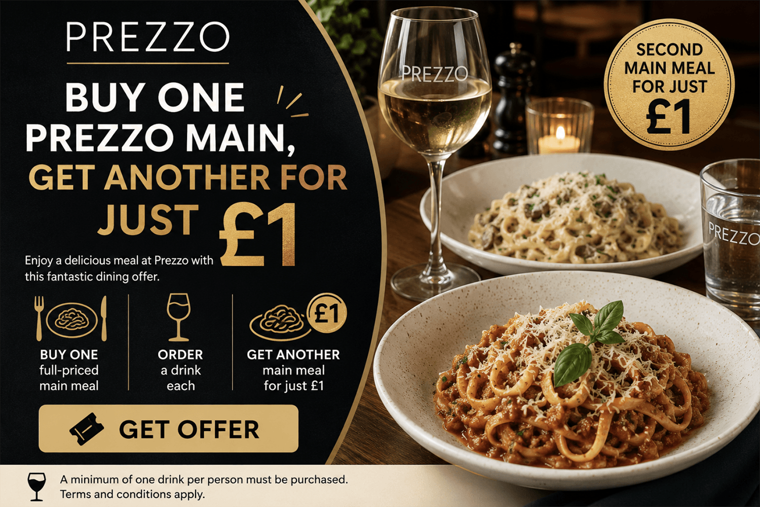 Buy One Prezzo Main, Get Another for Just £1