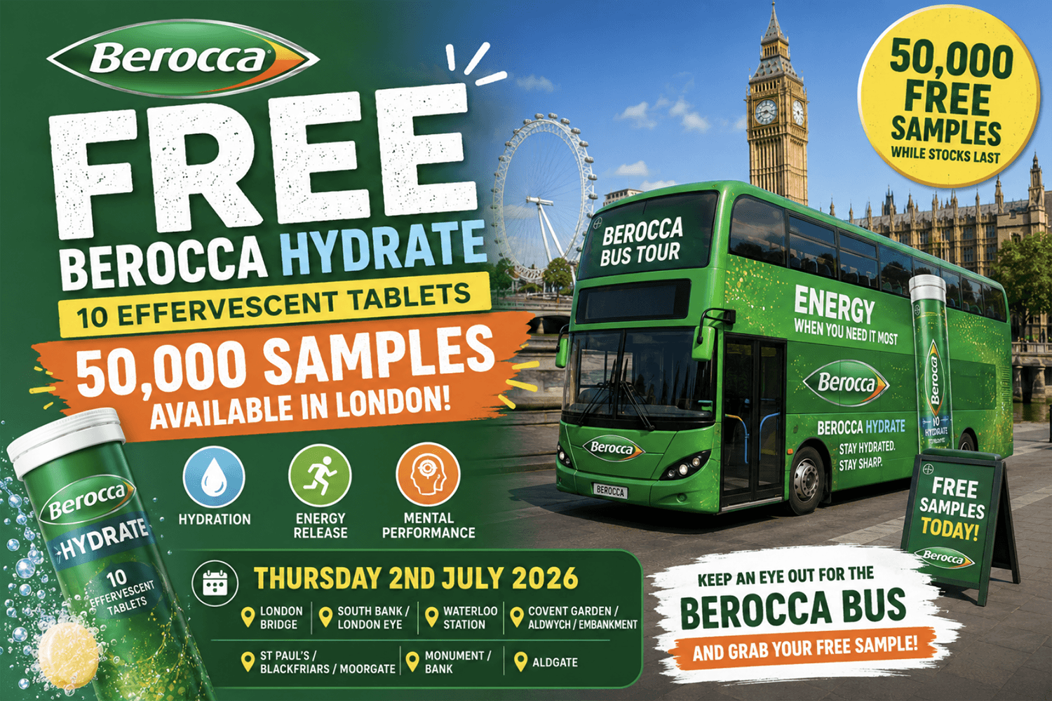 Free Berocca Hydrate Tablets in London