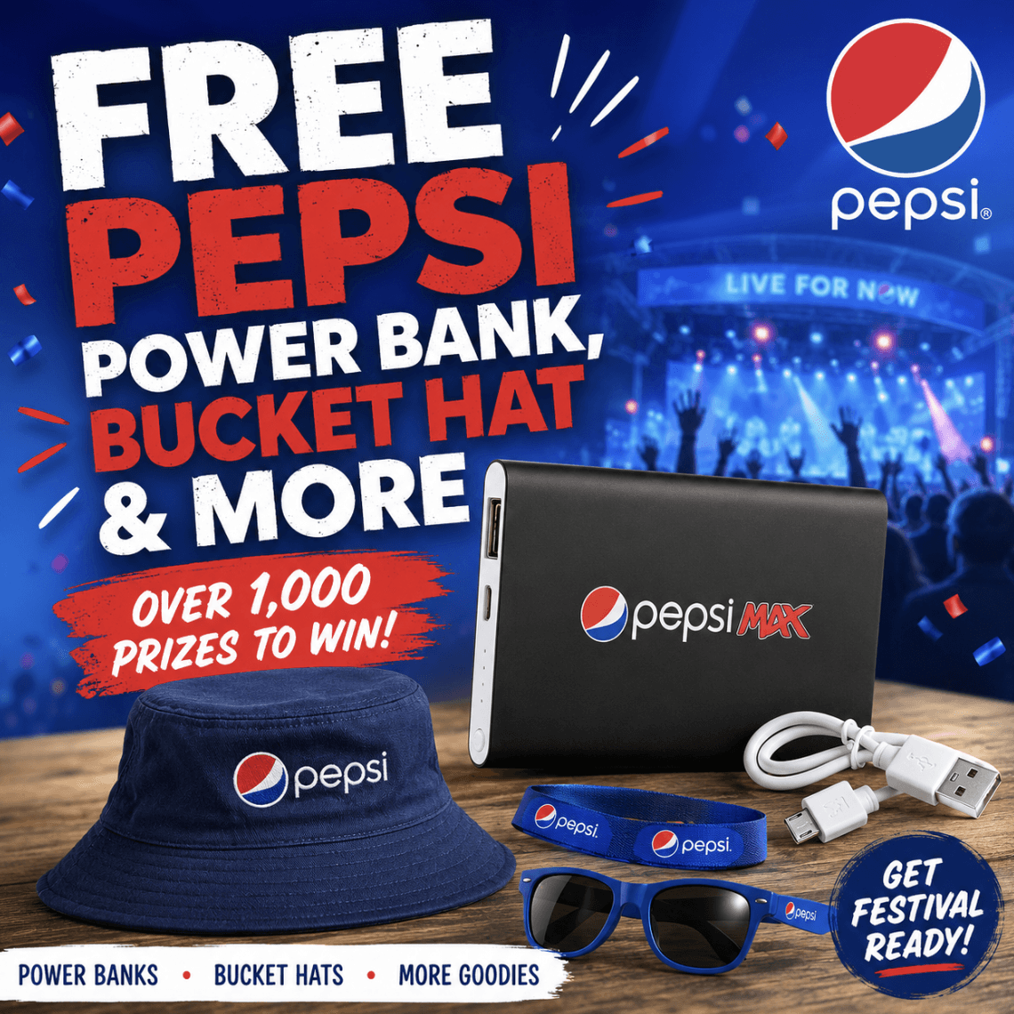 Free Pepsi Power Bank, Bucket Hat & More
