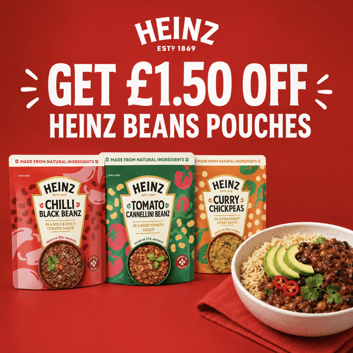 £1.50 Off Heinz Beans Pouches