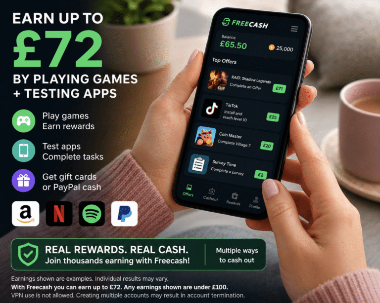 Earn Up To £72 by Watching Playing Games + Testing Apps
