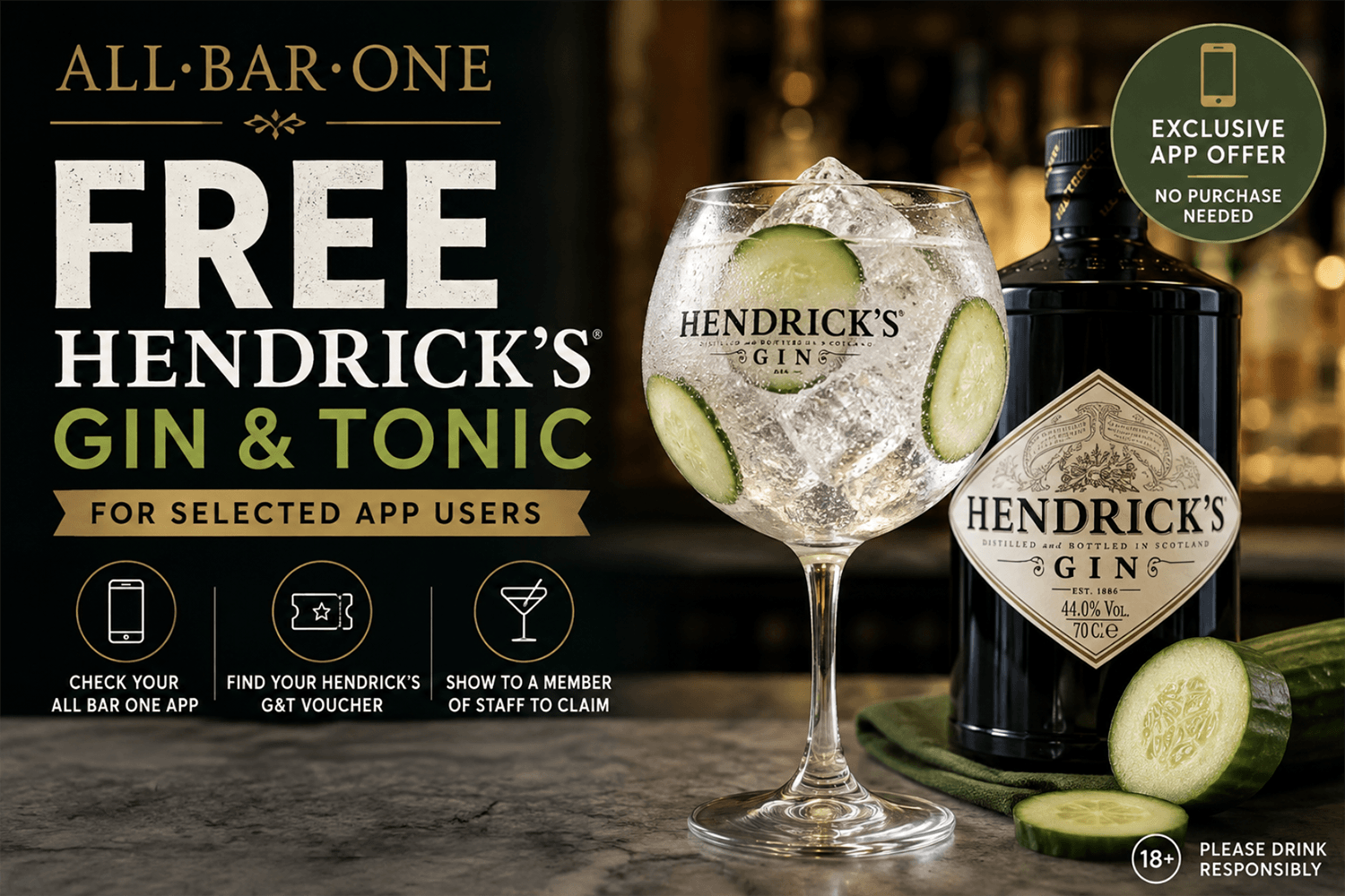 Free Hendrick’s Gin & Tonic at All Bar One