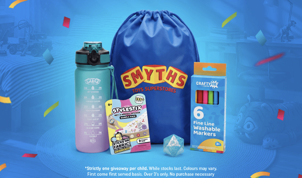 Free Smyths Toys Bag, Water Bottle & Marker Pens