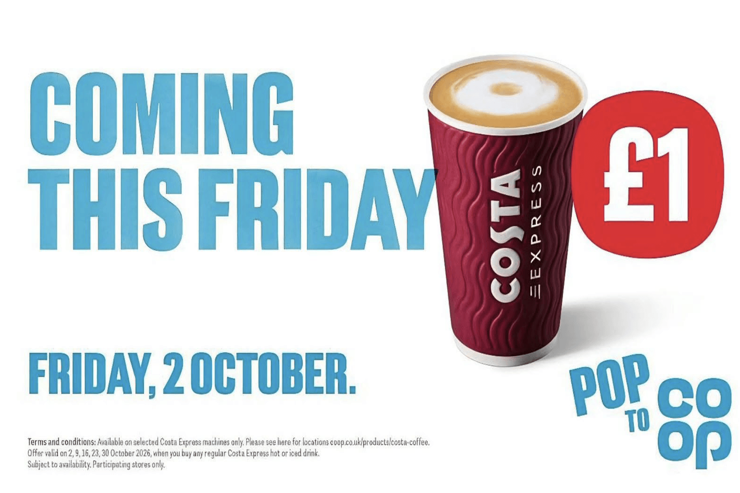 £1 Costa Drinks At Co-Op