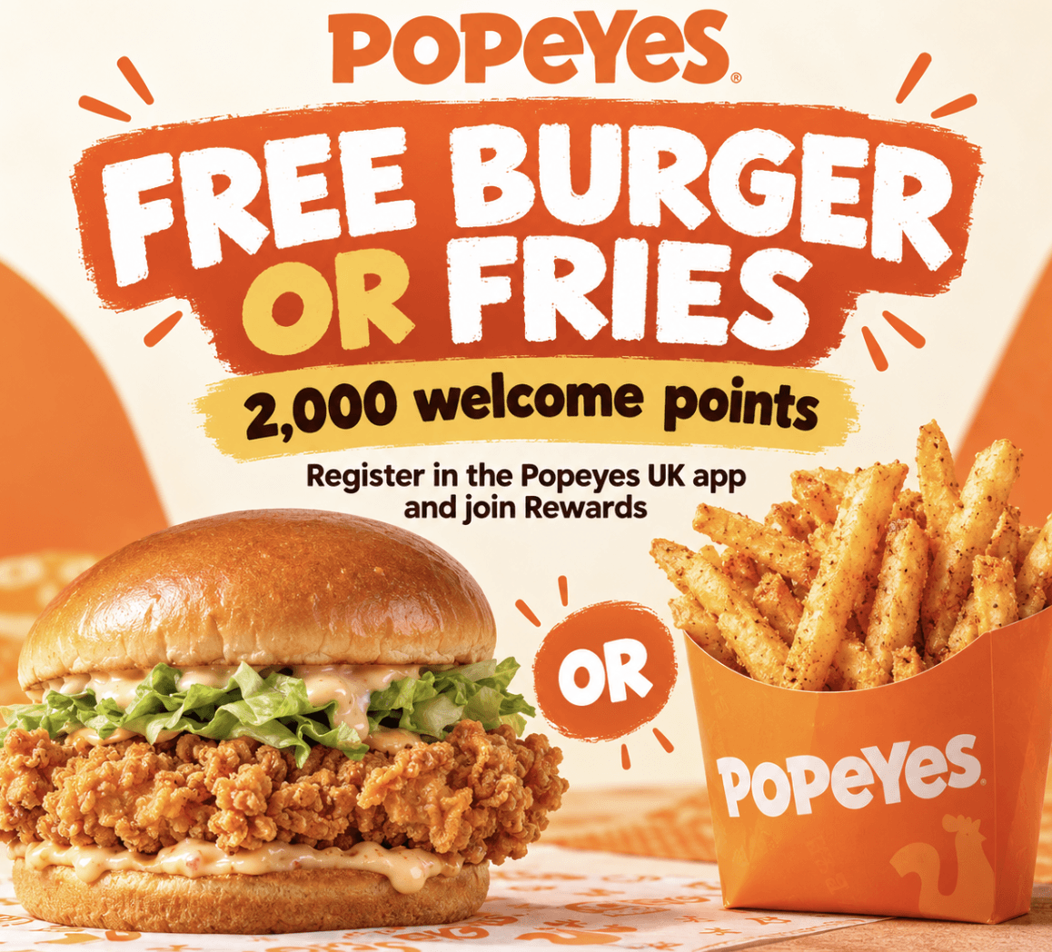 Free Burger or Fries at Popeyes